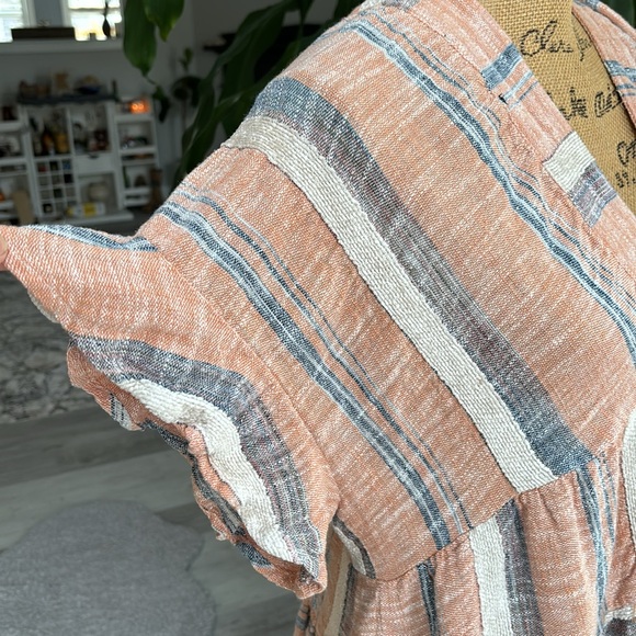 NWOT LULU’S Striped V-Neck Tiered Boho Dress dusty orange size M with pockets - Picture 8 of 12